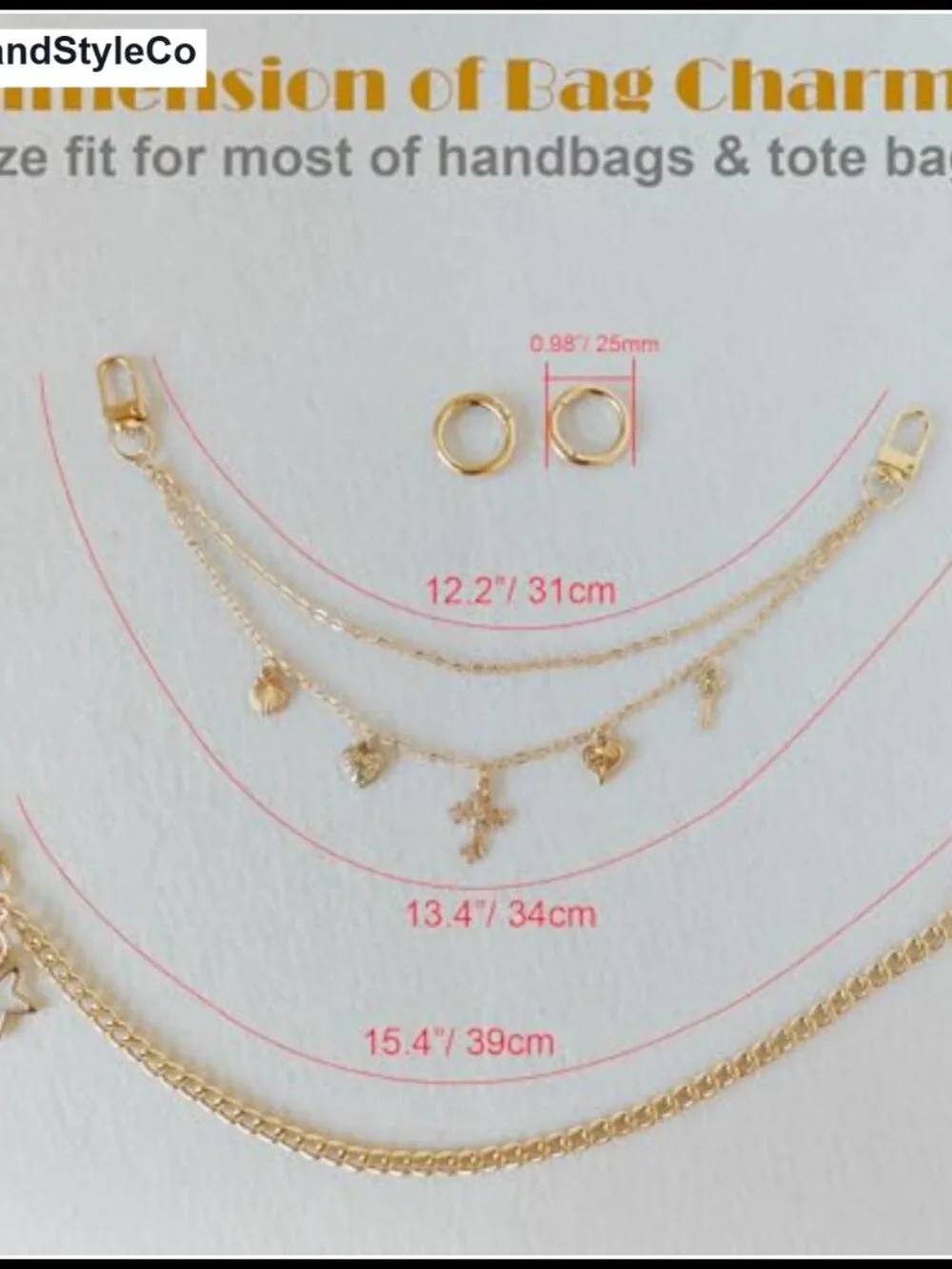 Heart Pendant Bag Charm Chain Gold Purse Accessory